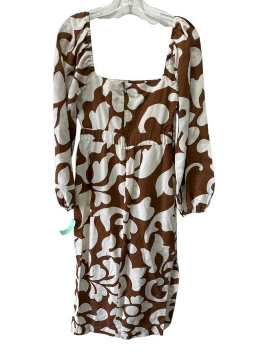 Rhode Size 4 Cream & Brown Linen & Cotton Long Balloon Sleeve Abstract Dress Cream & Brown / 4