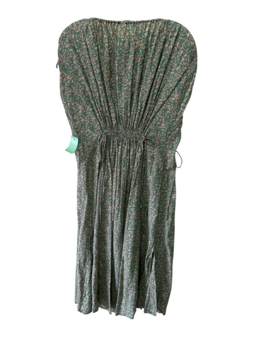 Mirth Size S Green, Pink & Beige Cotton Wide Neck Abstract Sleeveless Midi Dress Green, Pink & Beige / S