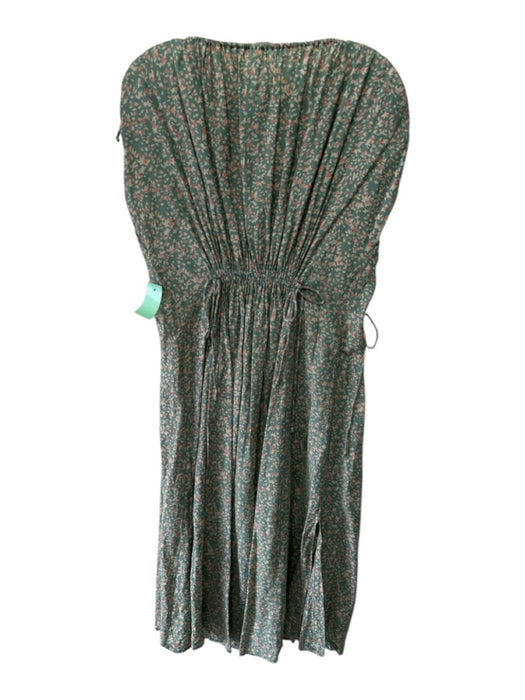 Mirth Size S Green, Pink & Beige Cotton Wide Neck Abstract Sleeveless Midi Dress Green, Pink & Beige / S