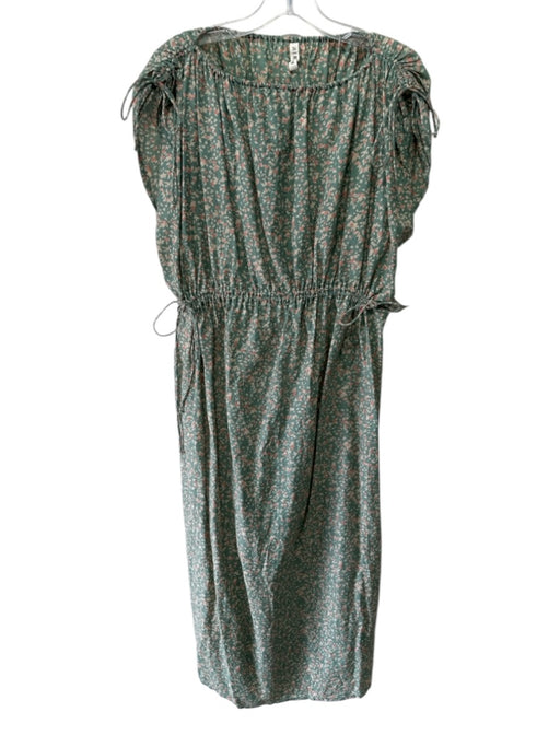 Mirth Size S Green, Pink & Beige Cotton Wide Neck Abstract Sleeveless Midi Dress Green, Pink & Beige / S