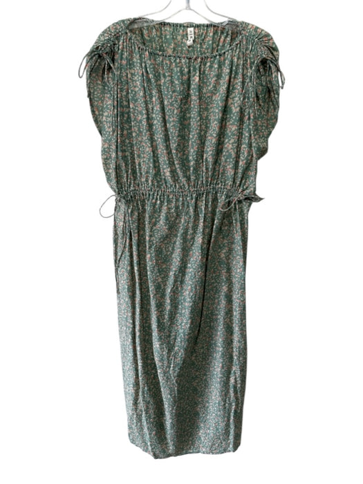 Mirth Size S Green, Pink & Beige Cotton Wide Neck Abstract Sleeveless Midi Dress Green, Pink & Beige / S