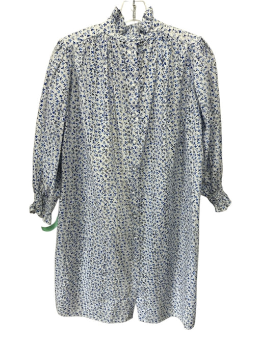 Hunter Bell Size XS Blue & White Cotton Long Balloon Sleeve Perforated Dress Blue & White / XS