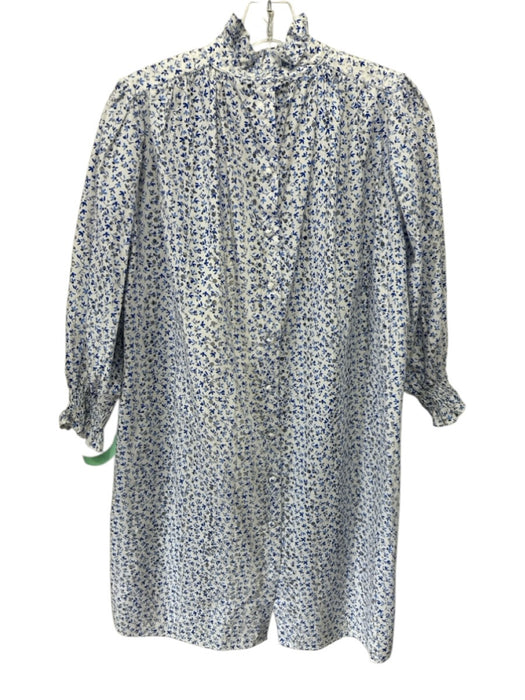 Hunter Bell Size XS Blue & White Cotton Long Balloon Sleeve Perforated Dress Blue & White / XS