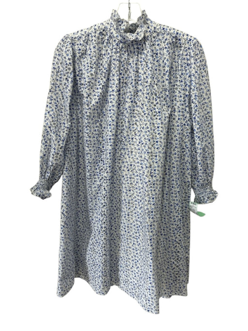 Hunter Bell Size XS Blue & White Cotton Long Balloon Sleeve Perforated Dress Blue & White / XS