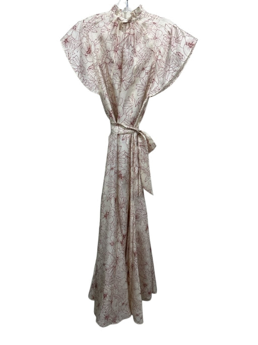 Samsoe Samsoe Size XS Cream & Red Polyester Short Cap Sleeve Floral V Neck Dress Cream & Red / XS