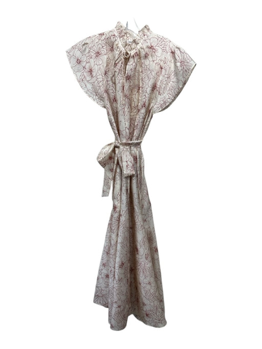 Samsoe Samsoe Size XS Cream & Red Polyester Short Cap Sleeve Floral V Neck Dress Cream & Red / XS