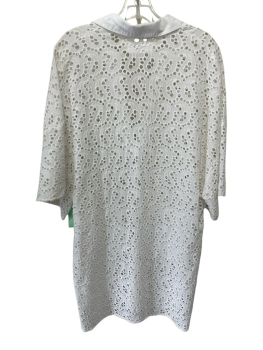 Sundress Size XS/S White Cotton Short Sleeve Eyelet V Neck Patch Pocket Dress White / XS/S