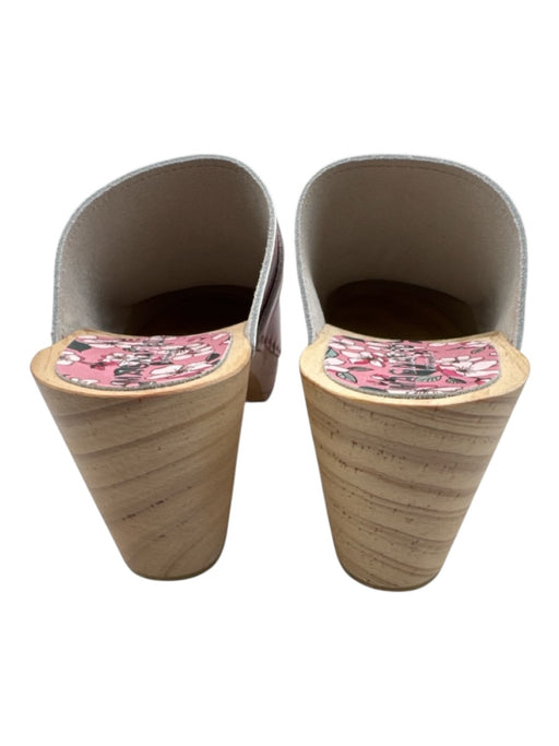 Magnafied Shoe Size 39 Pink & Green Leather Round Toe Floral Wood Base Clogs Pink & Green / 39