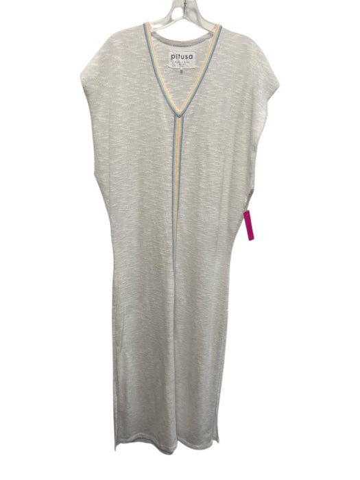 Pitusa Size Petite White & Multi Polyester & Cotton V Neck Short Sleeve Dress White & Multi / Petite