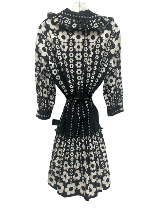 Vivetta Size 42 Black & White Cotton Floral Button Up Short Sleeve Pleats Dress Black & White / 42