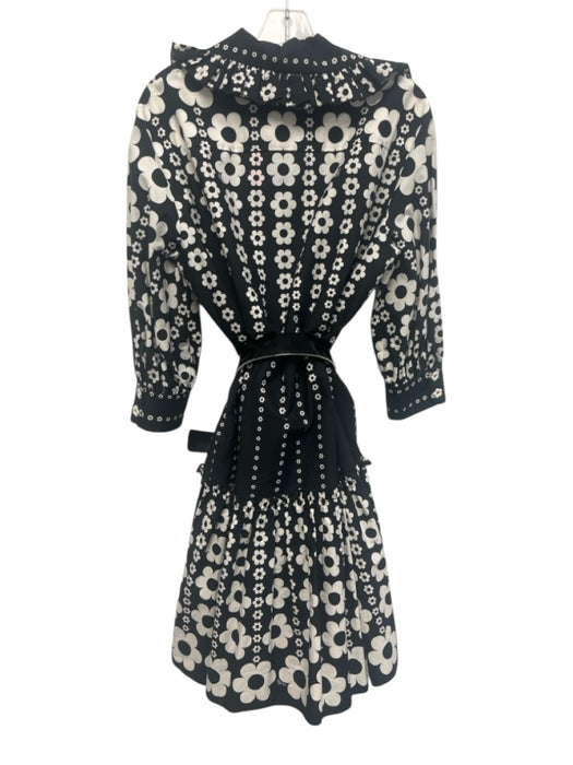 Vivetta Size 42 Black & White Cotton Floral Button Up Short Sleeve Pleats Dress Black & White / 42