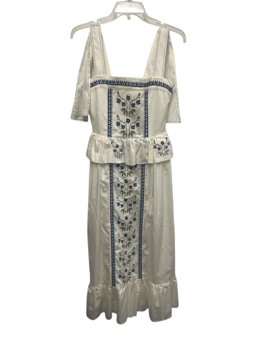 Lug Von Siga Size 36 White & Multi Cotton Sleeveless Tie Shoulder Maxi Dress White & Multi / 36