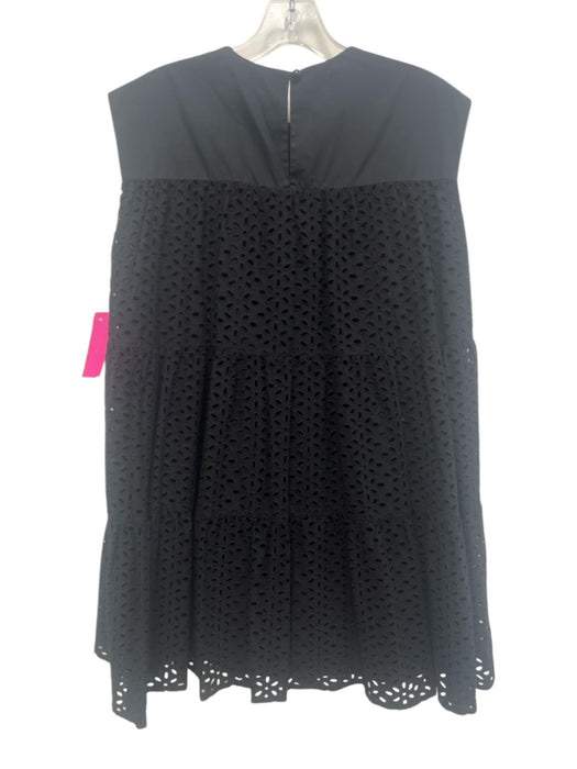 Les Reveries Size 4 Black Cotton Eyelets Sleeveless Knee Length Dress Black / 4