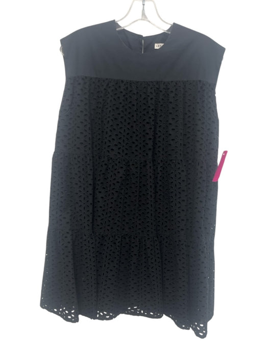 Les Reveries Size 4 Black Cotton Eyelets Sleeveless Knee Length Dress Black / 4