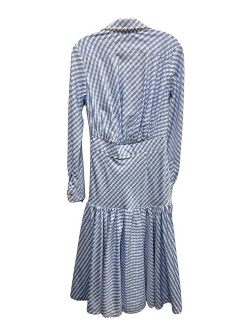 Tish Cox Size XS White & Blue Cotton Gingham Long Sleeve Scalloped Collar Dress White & Blue / XS