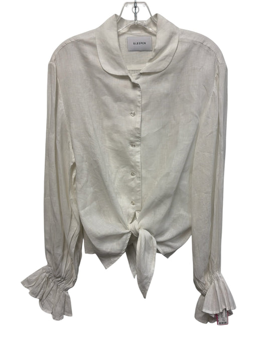 Sleeper Size S White Linen Elastic Waist Flounce Hem Long Sleeve Pants Set White / S