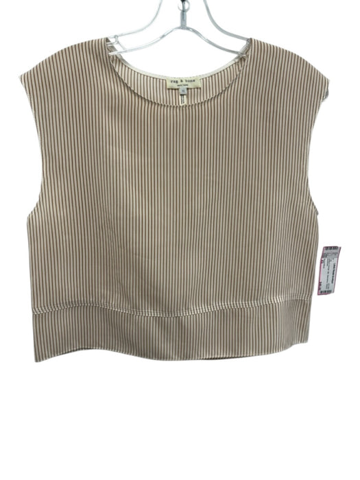 Rag & Bone Size XS White & Orange Silk Sleeveless Striped Top White & Orange / XS
