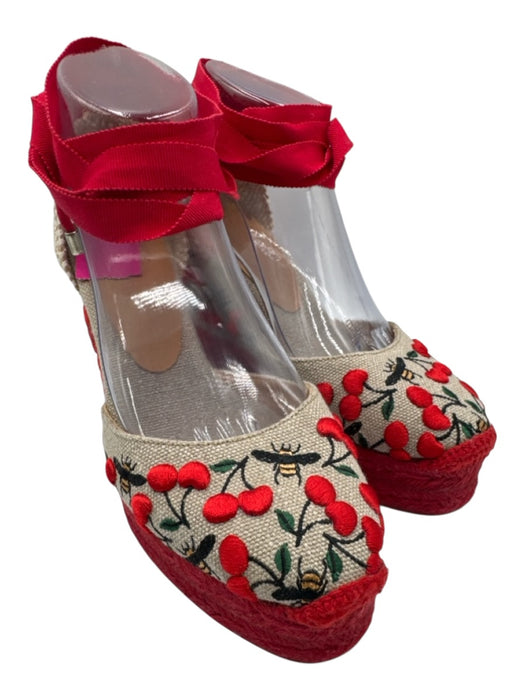 Castaner Shoe Size 38 Beige & Multi Canvas Platform Embroidered Sandals Beige & Multi / 38