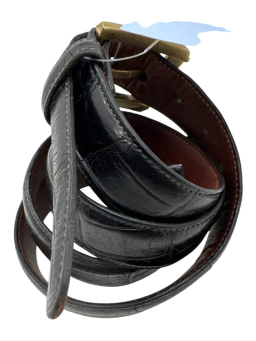 Trafalgar Black Leather Brass Gold Hardware Croc Embossed Belts Black / 36/90
