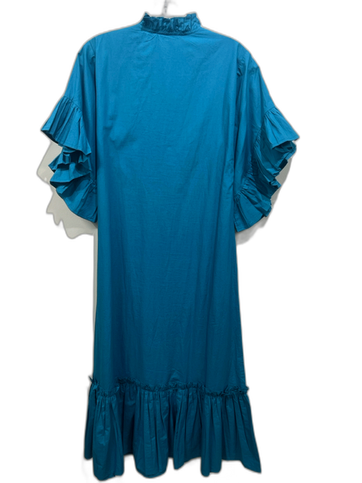 Fitzroy & Willa Size XS Teal Blue Cotton Ruffle Sleeves Square Ruffle Neck Dress Teal Blue / XS
