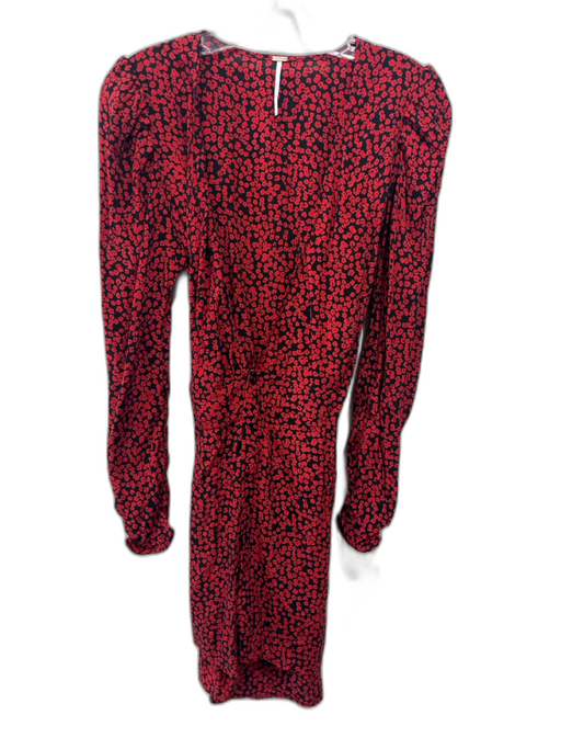 Free People Size XS Red & Black Cupro & Viscose Long Sleeve Floral Doodle Dress Red & Black / XS