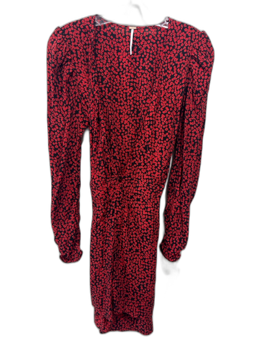 Free People Size XS Red & Black Cupro & Viscose Long Sleeve Floral Doodle Dress Red & Black / XS