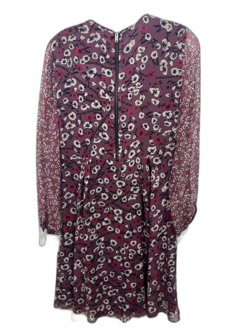 Burberry Brit Size S Purple, Red & Black Silk Floral Long Sheer Sleeve Dress Purple, Red & Black / S