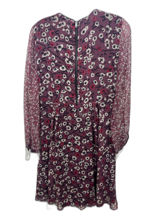 Burberry Brit Size S Purple, Red & Black Silk Floral Long Sheer Sleeve Dress Purple, Red & Black / S