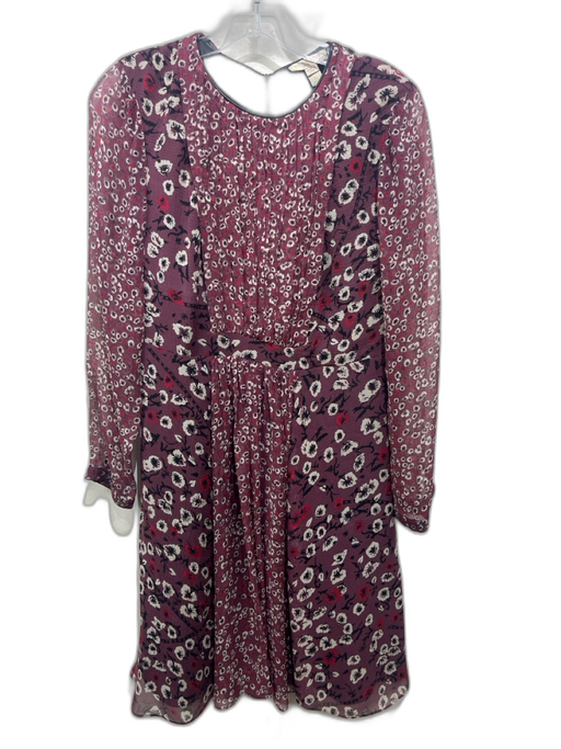 Burberry Brit Size S Purple, Red & Black Silk Floral Long Sheer Sleeve Dress Purple, Red & Black / S