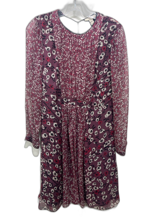 Burberry Brit Size S Purple, Red & Black Silk Floral Long Sheer Sleeve Dress Purple, Red & Black / S