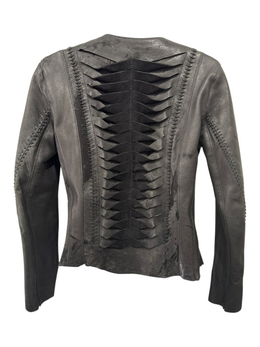 Emino Tillo Size 38 Black Leather Zip Front Stitch Detail Back Detail Jacket Black / 38