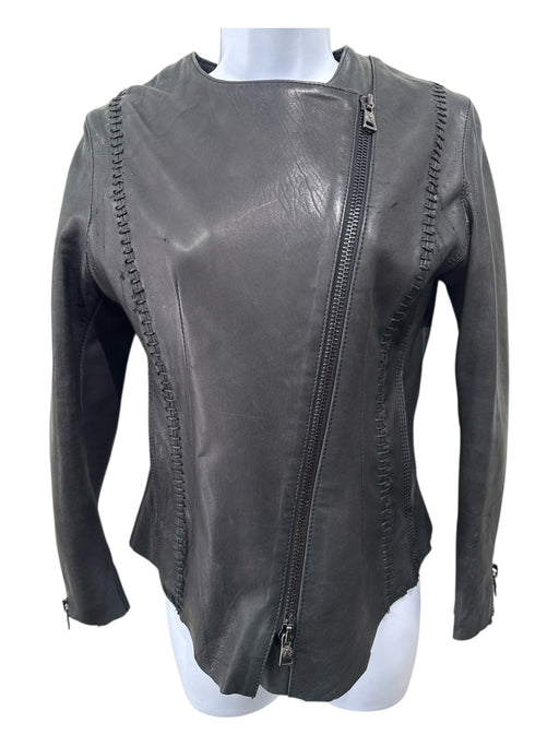 Emino Tillo Size 38 Black Leather Zip Front Stitch Detail Back Detail Jacket Black / 38