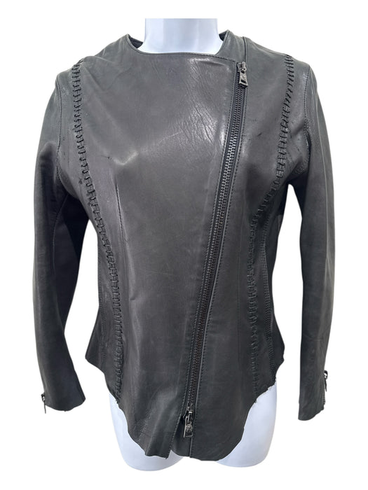 Emino Tillo Size 38 Black Leather Zip Front Stitch Detail Back Detail Jacket Black / 38