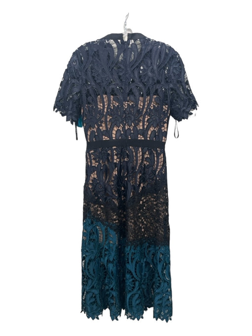 Self-Portrait Size 6 Blue & Multi Polyester Floral Lace color block Midi Dress Blue & Multi / 6