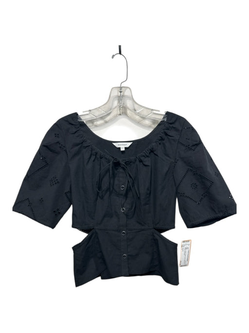 Moussy Size 1 Black Cotton Button Front Cutout Tie Detail Top Black / 1