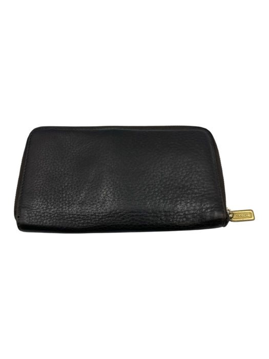 Coach Dark Brown Leather Zip Close Card Slots Wallets Dark Brown