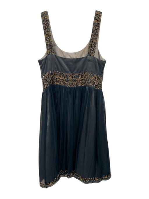 Adrianna Papell Size 4 Navy Silk Zip Close Embellished Knee Length Dress Navy / 4