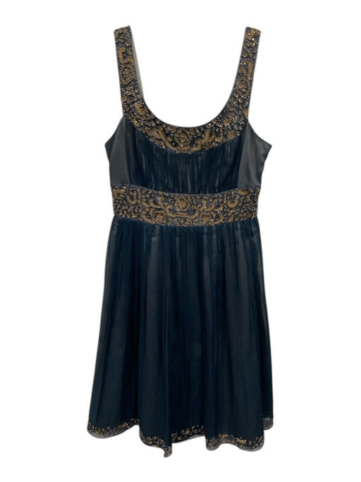 Adrianna Papell Size 4 Navy Silk Zip Close Embellished Knee Length Dress Navy / 4