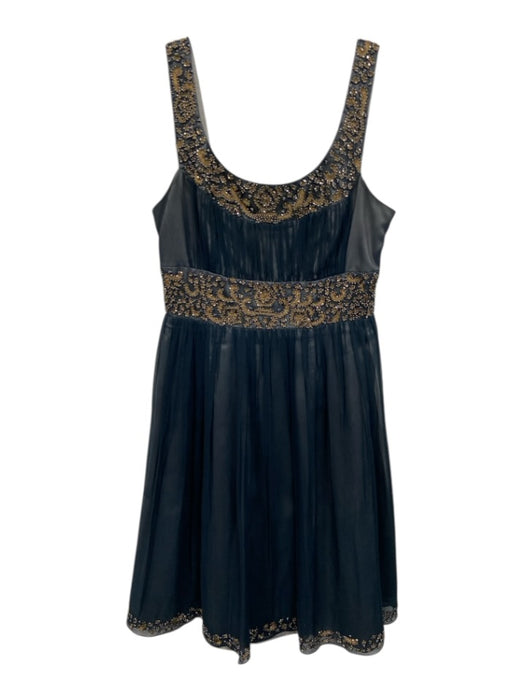 Adrianna Papell Size 4 Navy Silk Zip Close Embellished Knee Length Dress Navy / 4