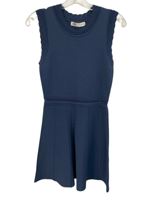Zara Size M Blue Poly Blend Sleeveless Knee Length Dress Blue / M
