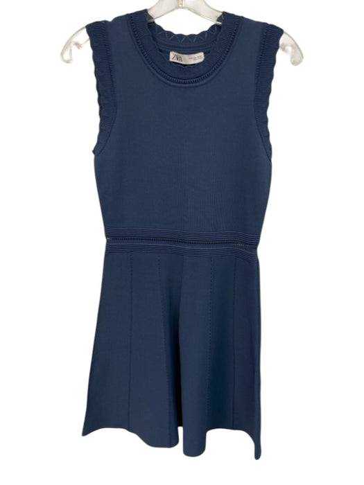 Zara Size M Blue Poly Blend Sleeveless Knee Length Dress Blue / M
