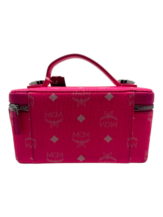 MCM Neon Pink & White Pebble Leather Top Handle Zip Around silver hardware Bag Neon Pink & White / S