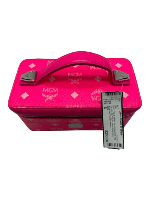 MCM Neon Pink & White Pebble Leather Top Handle Zip Around silver hardware Bag Neon Pink & White / S