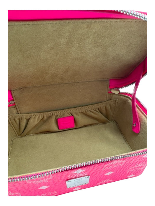 MCM Neon Pink & White Pebble Leather Top Handle Zip Around silver hardware Bag Neon Pink & White / S