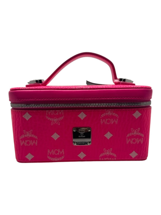 MCM Neon Pink & White Pebble Leather Top Handle Zip Around silver hardware Bag Neon Pink & White / S