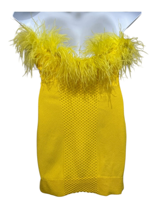 Staud Size XL Yellow Viscose & Nylon Blend Ostrich Feathers Side Zip Dress Yellow / XL