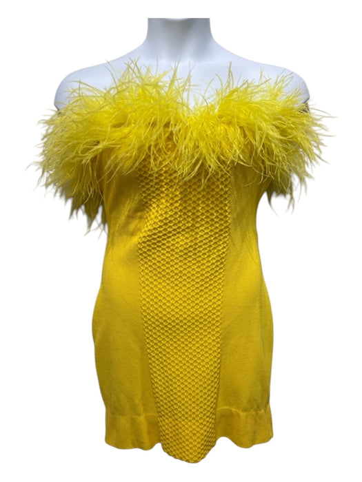 Staud Size XL Yellow Viscose & Nylon Blend Ostrich Feathers Side Zip Dress Yellow / XL