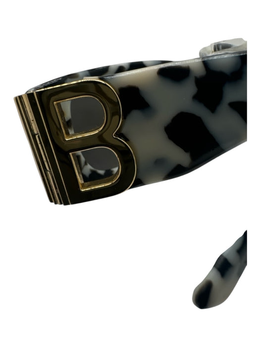 Balenciaga Black & White Acetate Rectangle Gold Logo Tortoise Sunglasses Black & White