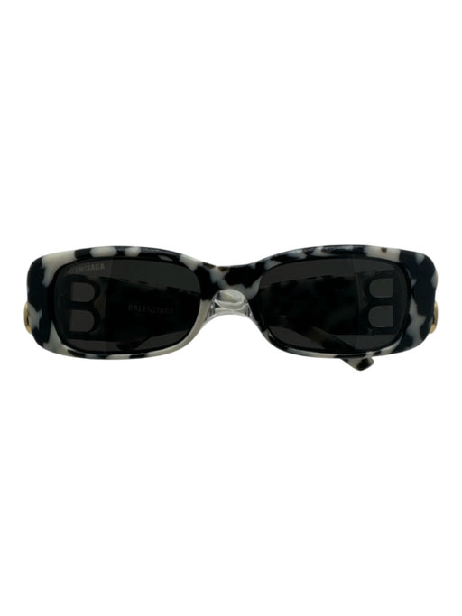 Balenciaga Black & White Acetate Rectangle Gold Logo Tortoise Sunglasses Black & White