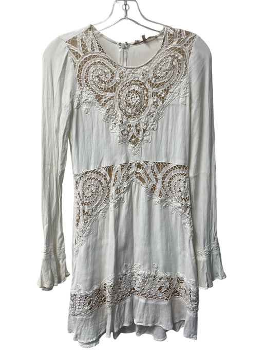 For Love & Lemons Size XS White Viscose Blend Long Sleeve lace accent Dress White / XS